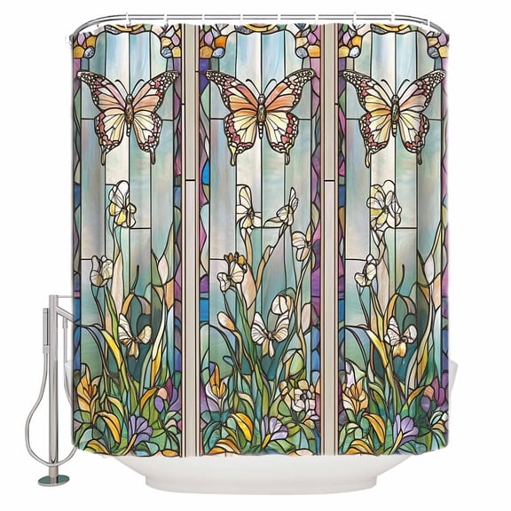 Colorful Butterfly Bathroom Shower Curtains with 12 Hooks Polyester Waterproof Shower Curtain for Stalls and Bathtubs Spring Botanical Summer Vintage Decorative Bathroom Privacy Curtain 72x72 Inches