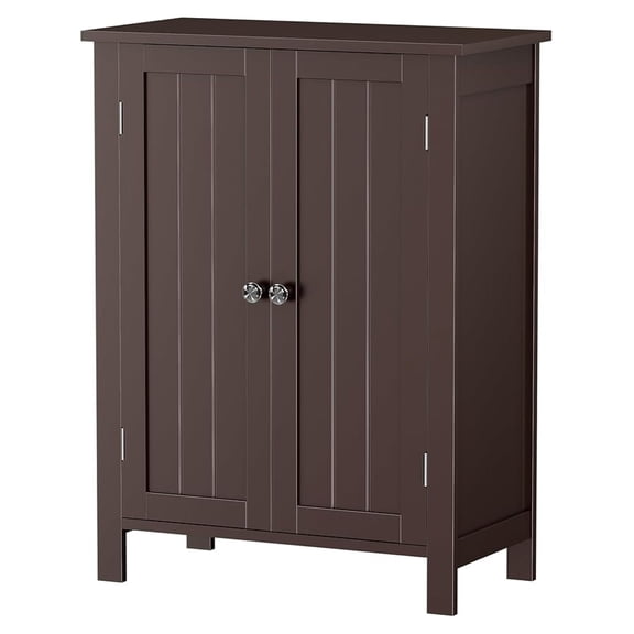 Bathroom Storage Cabinet, Free Standing Floor Wooden Cabinet with Double Door and 3 Adjustable Shelves, (23.6 x 11.8 x 31.6 inch,Brown)