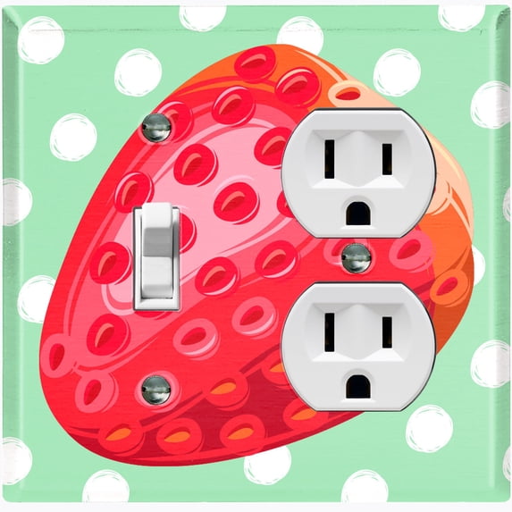 Metal Light Switch Plate Cover Ripe Red Strawberry Green Polka Dots FUT006