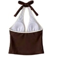 thumbnail image 4 of Y2k Vintage 2 Pieces Bikini Set Coquette Halter Tankini Top with Shorts Whimsy Polka Dot Beach Swimsuit Coffee M, 4 of 7