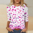 thumbnail image 2 of Penkiiy T-Shirt de la Saint-Valentin pour Femmes Manches 3/4 Col Rond Mignon Cœurs Graphiques T-Shirts Mode Décontractée Blouse 3TG Multicolore, 2 of 5
