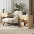 thumbnail image 5 of IDEALSOUL Nightstand Set of 2, Nightstand with Charging Station, 24inch Bedside Table with Curved Top Corners, Crescent Shaped Buckle, Wooden End Table for Bedroom Living Room (2pcs, Wood color), 5 of 15