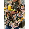 thumbnail image 2 of GXFC Women Winter Fleece Quilted Jacket Casual Floral Print Cardigan Lightweight Long Sleeve Button Oversize Coat for Fall Loose Outwear Streetwear, 2 of 9