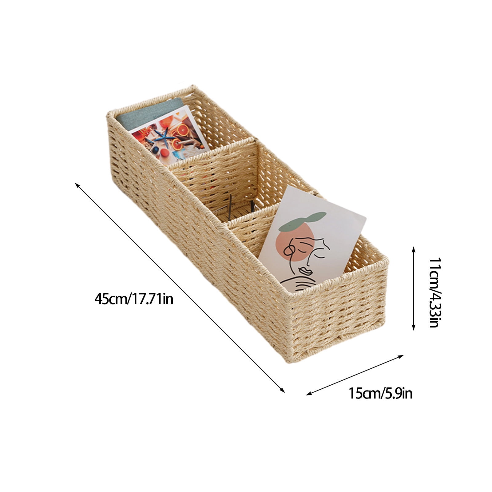 Kuroiy Modern Multi-Compartment Cosmetics Storage Box Organizer | Rattan Paper Rope | Large Capacity Desktop Basket | Coffee Beige Modern Design | Dorm Desk Accessories