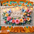 thumbnail image 3 of Floral Design Birthday Banner Elegant Butterfly Decoration for Birthday Party Event Celebration Indoor Decoration, 3 of 9