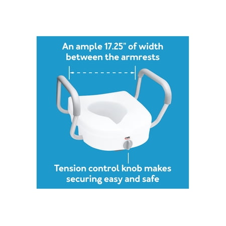 Carex E-Z Lock White Polyethylene Non-Elongated Toilet Seat with Arms 5 Height up to 300 lbs