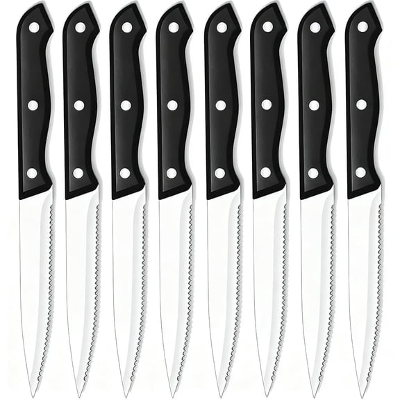 MYVIT Steak Knives Set of 8 Serrated Meat Cutting Dinner Knife Dishwasher Safe Stainless Steel Kitchen Knife Cooking Tool