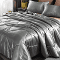 thumbnail image 2 of Btargot 3PCS Satin Silky Soft Comforter Set Queen Solid Luxury Lightweight Bedding Set Adult Silver, 2 of 9