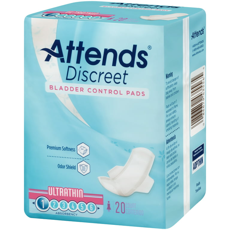 Attends Discreet Women's Ultra Thin Bladder Control Pads, 9 long, Adult  Incontinence Care (20 Pads)