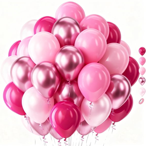 Pink Balloons Set,60pcs 12 inch Metallic Pearl Pink, Hot & Pastel Pink Latex Balloons Kit for Birthday,Wedding,Baby Shower Party Decorations