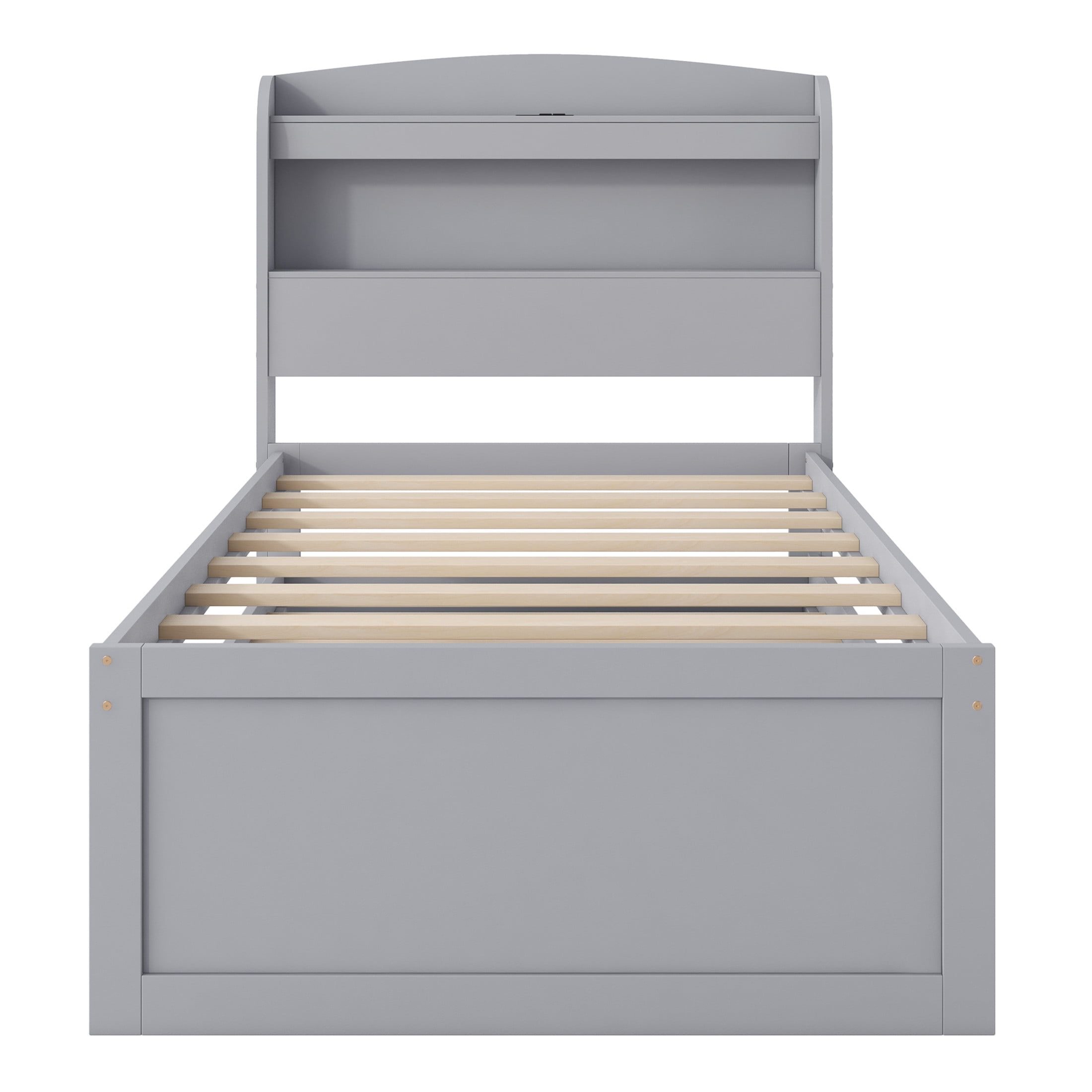 Noble House Arley Twin XL Platform Bed with LED Storage Headboard, Charging Station and Integrated Trundle, Gray