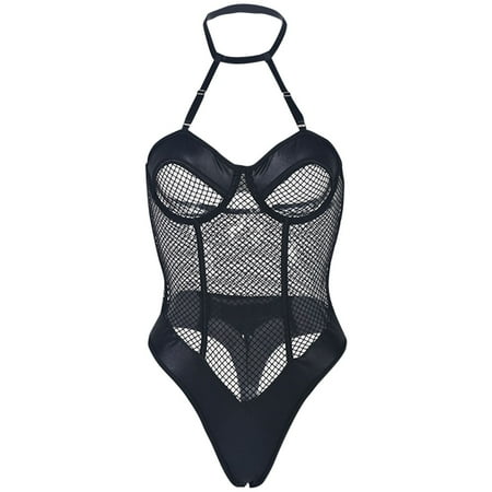 CZSCPDAW Lingerie For Women Sexy Lace Plus Size Underwear Pajamas Women Sexy Lingerie Teddy Bodysuit Sexy Underwear Mesh Yarn Splicing Pu Hanging Neck Wrap Chest Gathering Transparent Pajamas