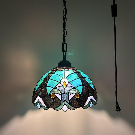 Tiffany Pendant Lights Plug In Green Brown Stained Glass LED Bulb Included for Dining Room Hotel Restaurant Cafe 12"W*12"D*60"H
