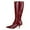 Red, variant on Women Comfortable Pointed Closed Toe Knee High Boots Kitten Mid Heel Wide Calf Zipper Fold Over Evening Daily Dress Shoes Size 7.5 Black