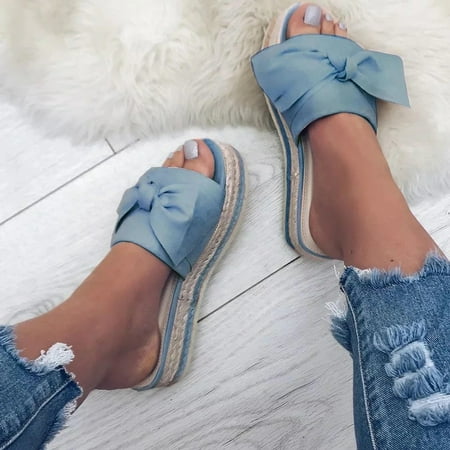 

Alueeu Women s slipper Womens Flip-Flops Casual Sandals Bowknot Canvas Slippers Casual Flat Beach Shoes