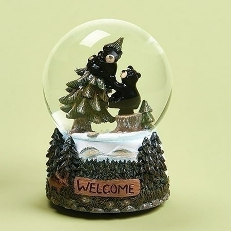 Welcome Black Bears Climbing Trees Musical Glass 100mm Glitterdome Snow