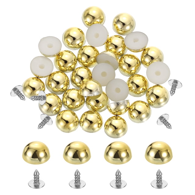 50Pcs Dome Studs, 6mm Plastic Round Mushroom Flat Back Rivets, Gold