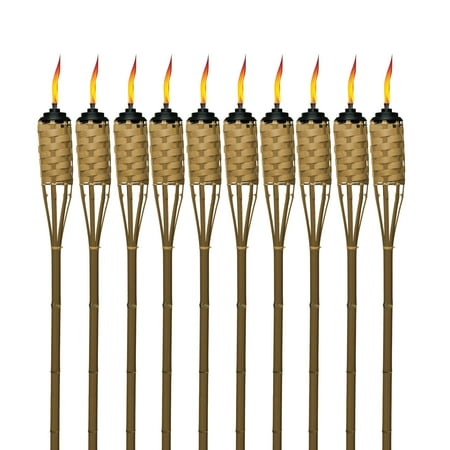 TIKI 57-Inch Bamboo Torches, 10-Pack – Weather-Resistant Outdoor Torches with Easy-Pour Canisters for Patio, Garden, Backyard, and Parties