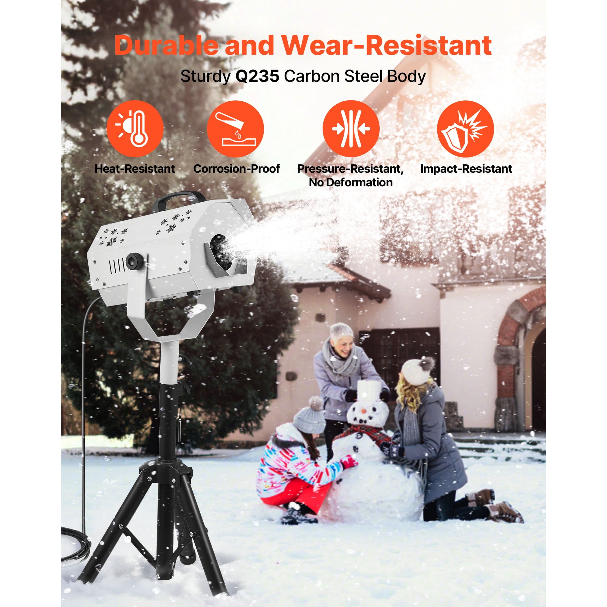 KFFKFF 1500W Snow Machine Snowflake Maker with Adjustable Stand for Holiday Parties & Events Q235 Steel PP 20.08"×23.62" White