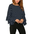thumbnail image 2 of Baqcunre Long Sleeve Shirts For Women Womens O Neck Bell Sleeve Loose Polka Dot Shirt Ladies Casual Blouse Tops Womens Fall Tops Womens Blouses Navy XL, 2 of 6