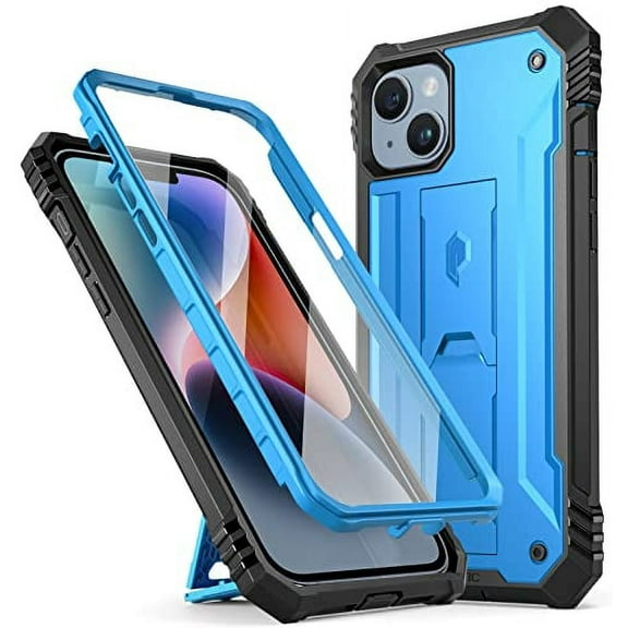 Poetic Revolution Case for iPhone 14, Heavy Duty Full Body Cover with Kickstand, Light Blue