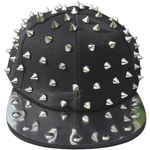 Hsqqdc Studded Baseball Cap Flat Brim Spiky Punk Hat for Street Dance
