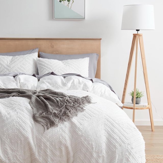 Funda nórdica tamaño king – Juego de funda nórdica Boho Bedding tamaño king, funda nórdica blanca con mechones de 3 piezas tamaño king con cierre de cremallera, 1 funda nórdica tamaño king de 104 x