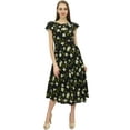 thumbnail image 1 of Bimba Women's Ruffly Sleeve Digital Floral Printed Black Cotton Party Dress-8, 1 of 5