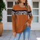 thumbnail image 4 of Top casual de leopardo empalmado de manga larga con cuello en O para mujer Pompotops  gfhjh16304, 4 of 5