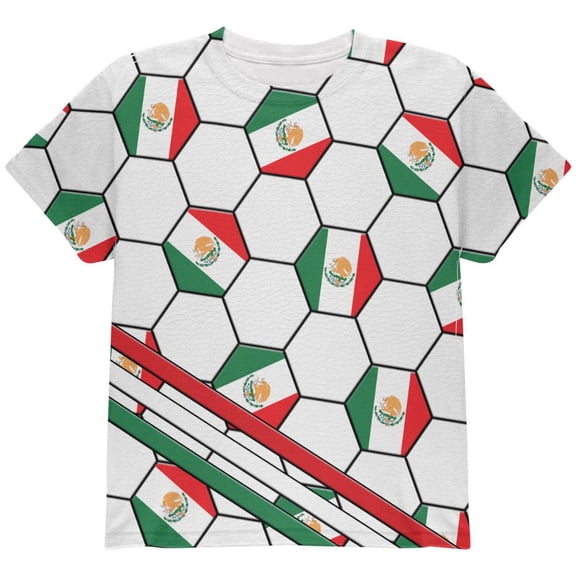World Cup Mexico Soccer Ball All Over Youth T Shirt Multi YXL