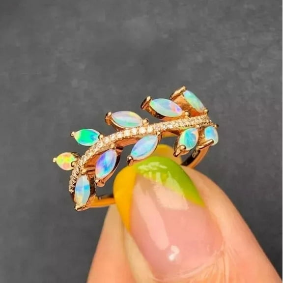 2Ct Marquise Lab Created Fire Opal Women Band Ring 14K Yellow Gold Plated Silver