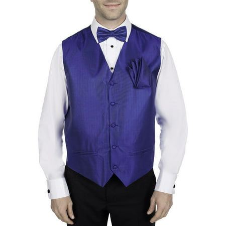 Men's Solid Fomal Vest, Bow Tie, & Hanky Royal Blue for Tuxedo and Suit ...