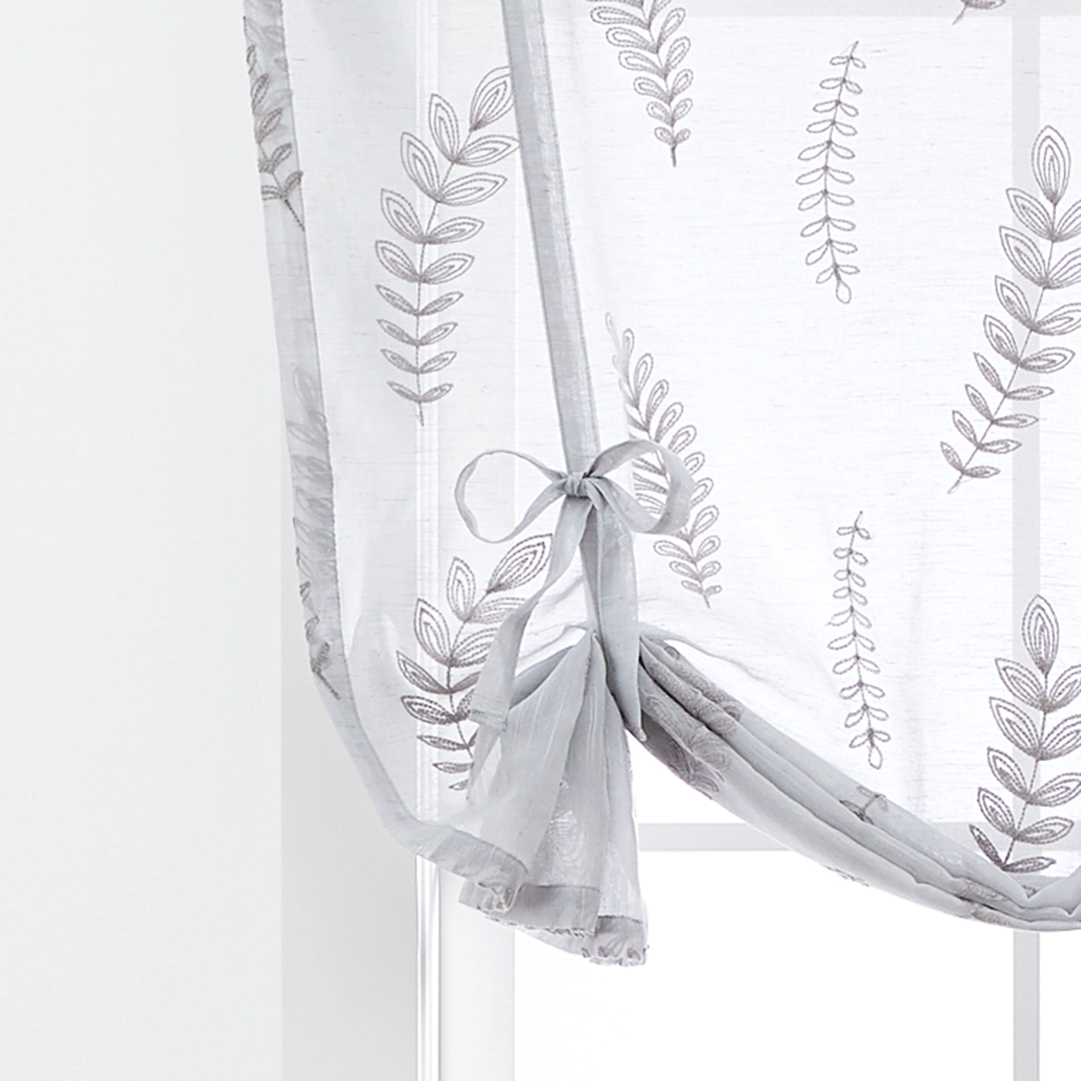 Better Homes & Gardens Embroidered Botanical Balloon Shade, Soft Silver, Polyester, Recycled Poly, Linen, 42"W x 63"L, 1 Piece, Indoor Window Curtain, Adult