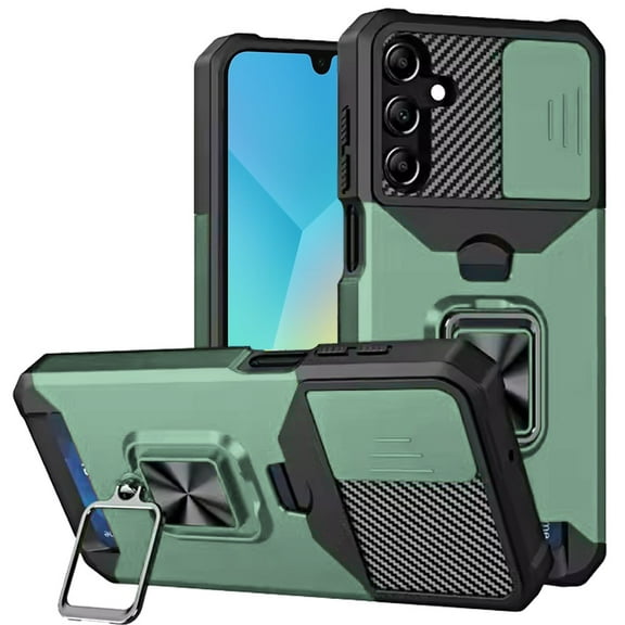 For Samsung Galaxy A16 5G Wallet Case with Ring Stand & Slide Camera Cover Credit Card Holder, Military Grade Hard Shockproof Cover, XPM Phone Case [Green]