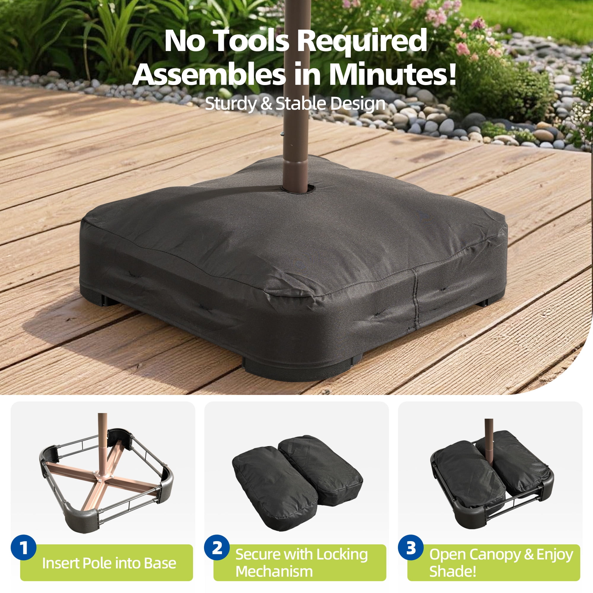 Toject 15ft Large Patio Umbrellas, Double-Sided Outdoor Market Rectangle Umbrellas, Extra Pool Umbrellas for Deck, Backyard, Outside (Tan, Base Included)