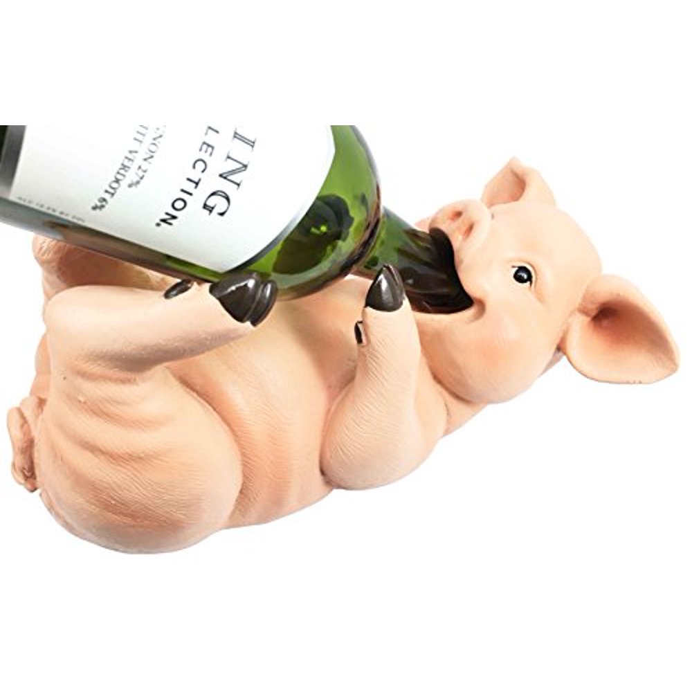 FARM PINK PIG PIGGY WINE HOLDER KITCHEN DECORATION SCULPTURE STATUE by
