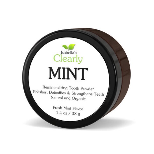 Clearly MINT - Polvo para Dientes Remineralizante y Natural. Fortalece, Pule y Desintoxica los Dientes. Libre de Fluoruro, Alto en Minerales, Pasta Dental Blanqueadora en Polvo. Sabor a Menta Fresca. Isabella's Clearly Polvo