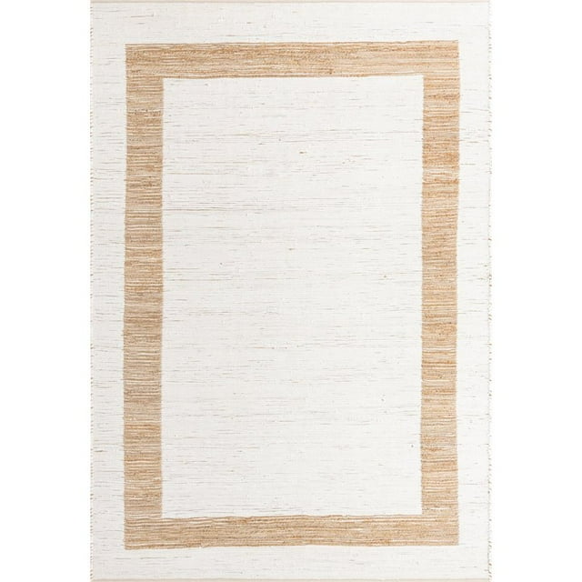 Unique Loom Tapis de Jute Chindi Zone Frontière 10' x 14' Rectangle Blanc/naturel