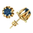 thumbnail image 1 of 1.50Ct Round Blue Diamond Buttercup Stud Earrings 14k Yellow Gold Prong Push Back I2, 1 of 1
