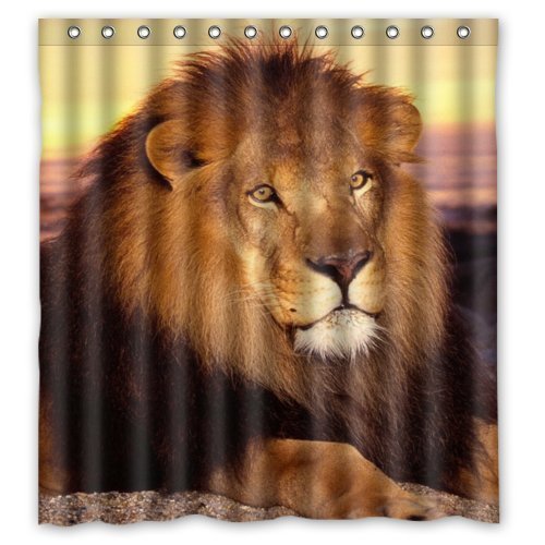 GreenDecor Lions Waterproof Shower Curtain Set with Hooks Bathroom