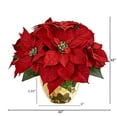 thumbnail image 3 of Nearly Natural 1963 Poinsettia Artificial Arrangement in Golden Vase, 3 of 3