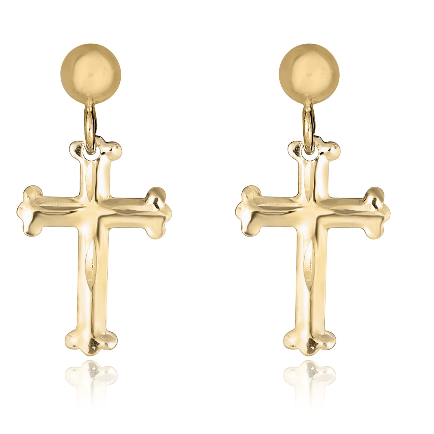 AVORA 10K Yellow Gold Dangling Cross Earrings