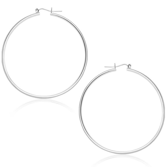 ARAIYA JEWELRY 14K White Gold Polished Hoop Earrings for Women (45 mm)
