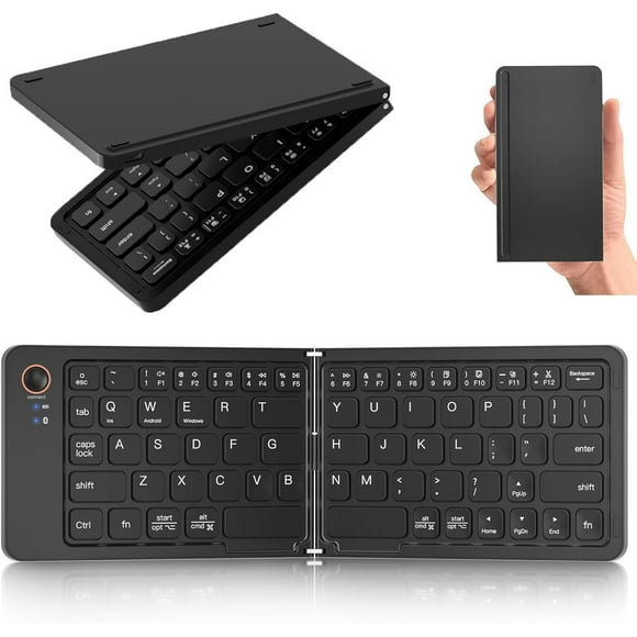 Foldable Bluetooth Keyboard - Ultra Slim, Portable, Pocket Size, Rechargeable Wireless Full Size Travel Keyboard, Compatible with iOS, Android, Windows, for Smartphone, Tablet, Ipad, Iphone, Laptop