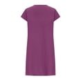 thumbnail image 5 of SDNall Summer Dresses for Women 2024 Fashion Cotton and Linen Crewneck Loose Short Sleeve Solid Mini Dress (Purple, Sizes S-XXXXXL), 5 of 9
