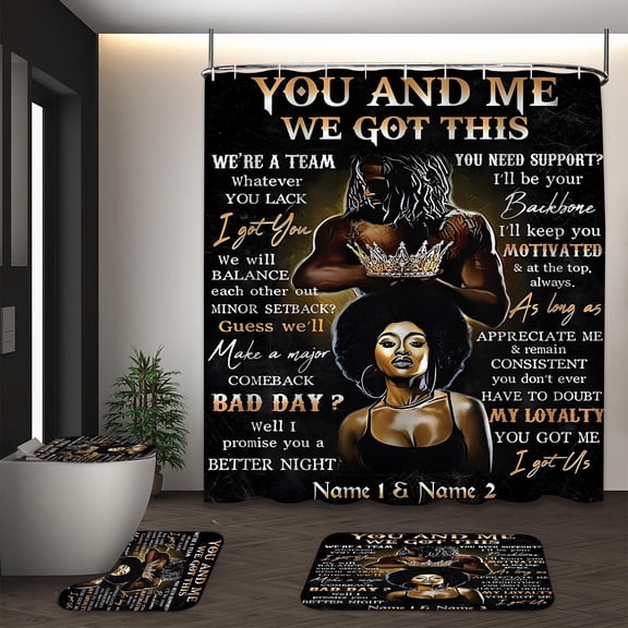 LVRLVR Couple Shower Curtain Set with Rugs 5 Pcs - You and Me We Got This Theme Bathroom Decor