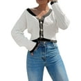 thumbnail image 1 of Xuanfei Women Open Front Button-Up Trim Details Long Sleeve Crop Cardigan, 1 of 7