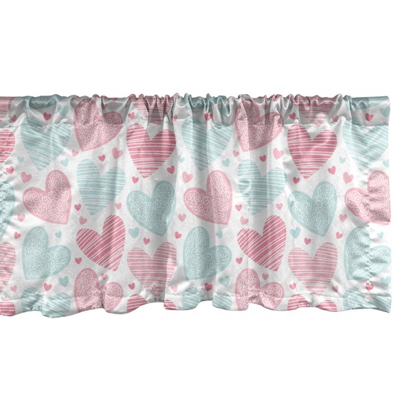Ambesonne Love Valance Pack of 2, Swirling and Striped Hearts, 54"X12", Pastel Pink Rose