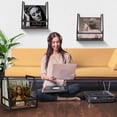 thumbnail image 4 of Y&M 2 In 1 Vinyl Record Storage Crate, 1PC Wood LP Holder, Wall Mount or Desktop Metal Album Organizer, Holds 80+ Records, Multifunctional Stackable Magazine Display Shelf, Brown, 4 of 8