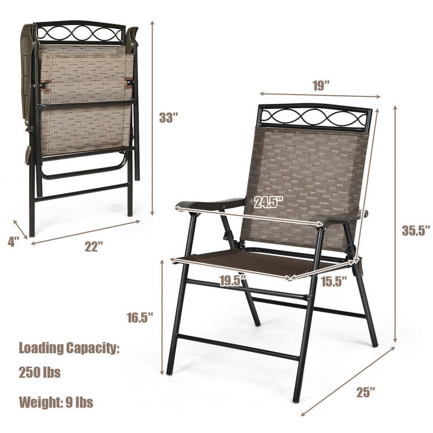 Aimee Lii Set of 2 Patio Folding Chairs Sling Portable Dining Chair Set with Armrest, Outdoor Patio Set
